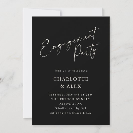 Moderne Minimalistische Black Script-Engagement Pa Einladung (Vorderseite)