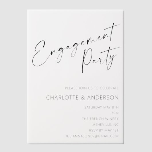 Moderne Minimalistische Black Script-Engagement-Pa Pergament Einladungen (Vorderseite)