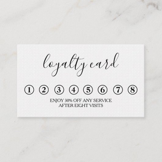 Moderne Minimalistische Black & White Loyalty Card Visitenkarte (Vorderseite)
