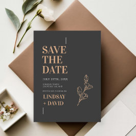 Moderne Minimalistische Blattkohle Save the Date Einladung