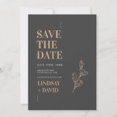Moderne Minimalistische Blattkohle Save the Date Einladung (Vorderseite)