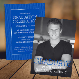 Moderne minimalistische blaue Art Deco-Abschlussfe Ankündigung