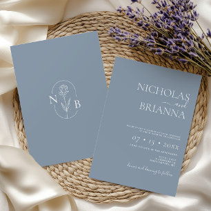 Moderne Minimalistische, blaue Hochzeit Einladung
