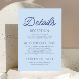 Moderne minimalistische blaue Hochzeitsdetails Begleitkarte