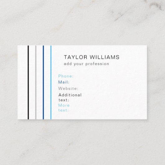 Moderne Minimalistische blaue Linien Beruflich Visitenkarte (Rückseite)