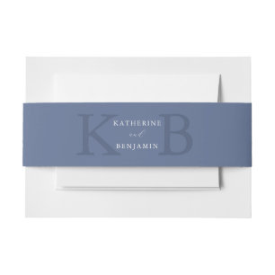 Moderne minimalistische blaue Monogramm-Hochzeit Einladungsbanderole