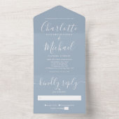 Moderne Minimalistische, blaue Skripthochzeit All In One Einladung (Innen Boden)