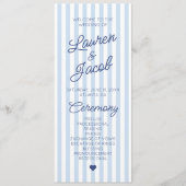 Moderne Minimalistische Blaue Streifen Hochzeit Programm (Vorderseite)