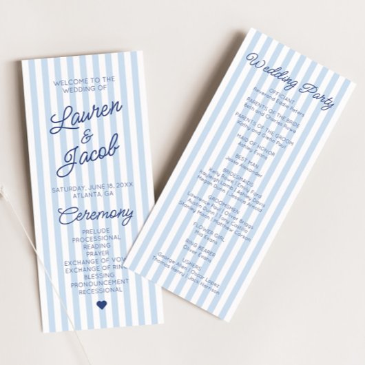 Moderne Minimalistische Blaue Streifen Hochzeit Programm