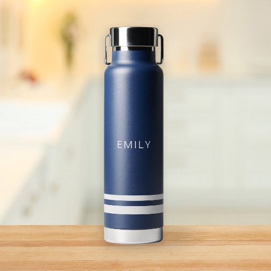 Moderne Minimalistische blaue Streifen Trinkflasche