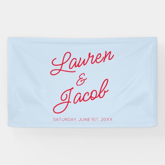 Moderne Minimalistische Blaue und Rote Hochzeit Banner (Horizontal)