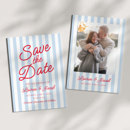 Moderne minimalistische blaue und rote Streifen Ho Save The Date