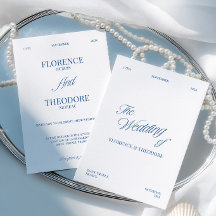 Moderne minimalistische blaue und weiße Hochzeit
