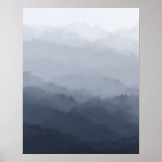 Moderne Minimalistische Blaugebirge Abstrakt Poster (Vorne)