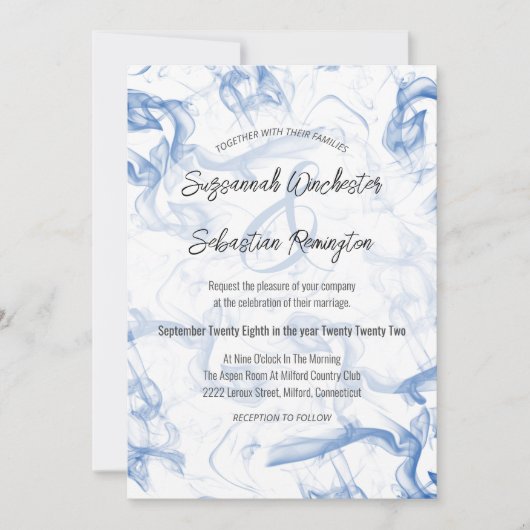 Moderne Minimalistische Blaunebel-Hochzeitsvorlage Einladung (Vorderseite)