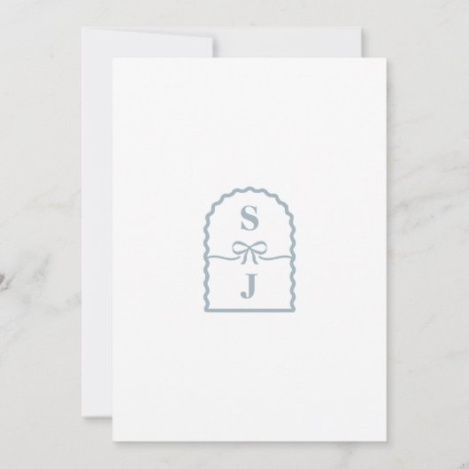 Moderne Minimalistische Blue Bows & Ribbons Hochze Einladung (Rückseite)