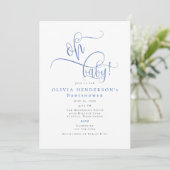 Moderne Minimalistische Blue Calligraphy Baby-Dusc Einladung (Stehend Vorderseite)