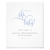 Moderne Minimalistische Blue Calligraphy Baby-Dusc Fotodruck (Vorne)