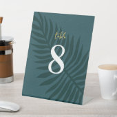 Moderne Minimalistische Blue Leaf Wedding Tischnum Sockelschild (In SItu)