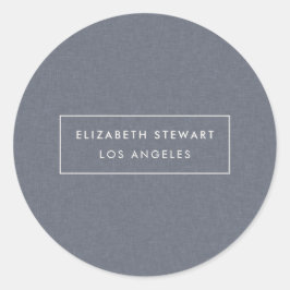 Moderne Minimalistische Blue Linen Ivory Umschlag  Runder Aufkleber