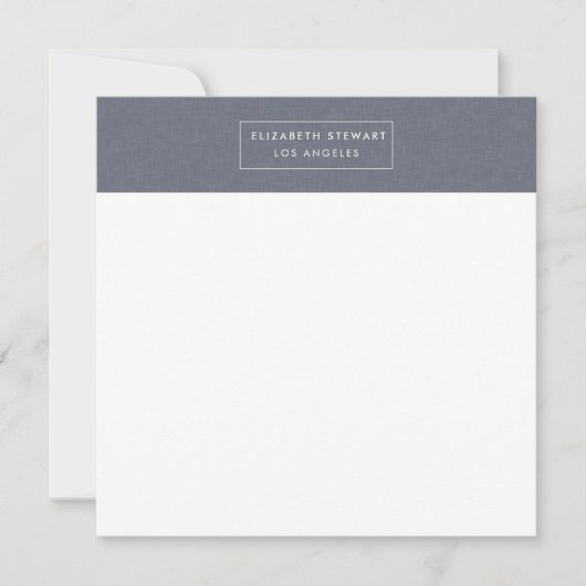 Moderne Minimalistische Blue Linen und Ivory Note Mitteilungskarte (Vorderseite)