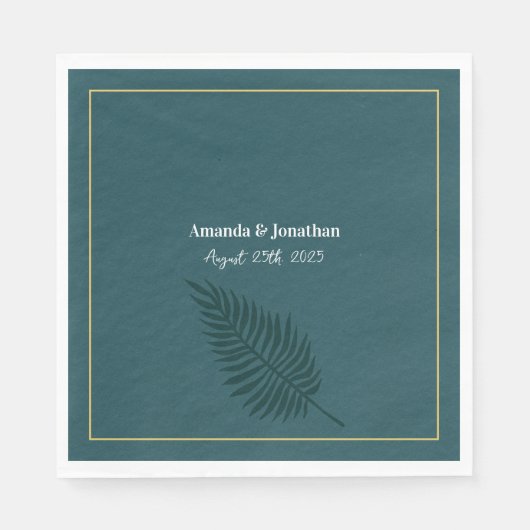 Moderne Minimalistische Blue Palm Leaf Monogram We Serviette (Vorderseite)