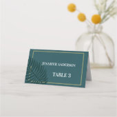 Moderne Minimalistische Blue Palm Leaf Wedding Platzkarte (Rückseite)