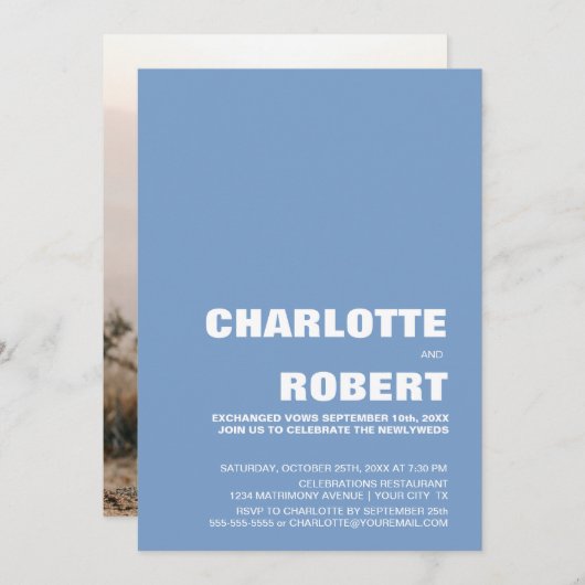 Moderne Minimalistische Blue Wedding Rezeption Einladung (Vorne/Hinten)
