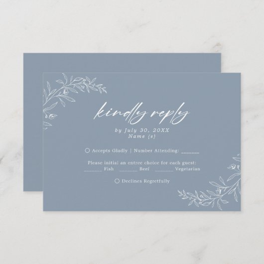 Moderne Minimalistische Blue Wedding RSVP Card Einladung (Vorne/Hinten)