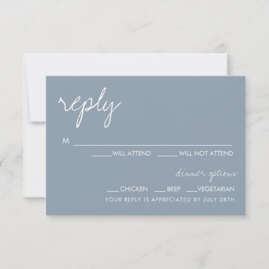 Moderne Minimalistische Blue Wedding RSVP Card Einladung (Vorderseite)