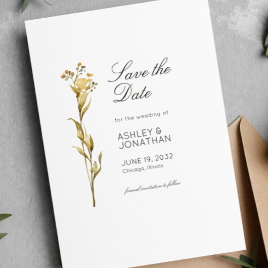 Moderne Minimalistische Blumen-Detail-Hochzeit Save The Date