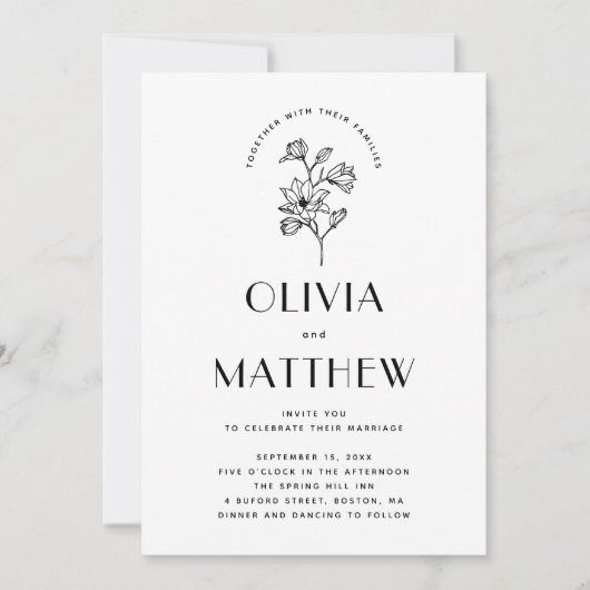 Moderne Minimalistische Blumenhochzeit. QR-Code un Einladung (Vorderseite)