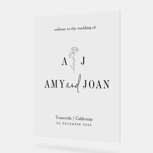 Moderne Minimalistische Blumenhochzeit Willkommen Acrylschild (Winkel)