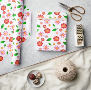 Moderne minimalistische Blumenmuster weiße Hinterg Geschenkpapier