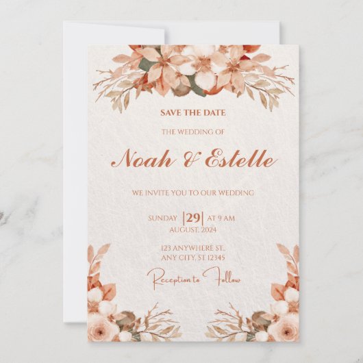 Moderne Minimalistische Blumenschrift Hochzeit Einladung (Vorderseite)