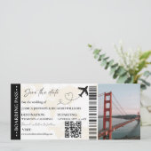 Moderne Minimalistische Boarding Pass AIrplane Wed Save The Date (Stehend Vorderseite)