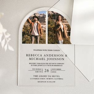 Moderne Minimalistische Bogen-Foto-Hochzeit Acryleinladungen