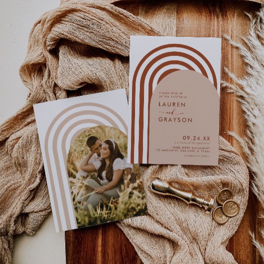 Moderne Minimalistische Boho Arch Foto Hochzeit Einladung