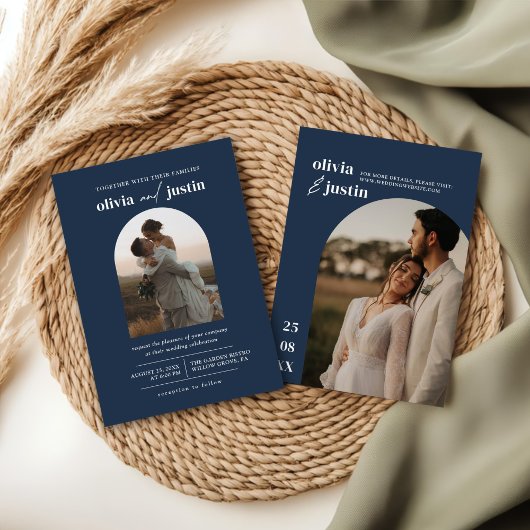 Moderne Minimalistische Boho Arch Foto Hochzeit Einladung