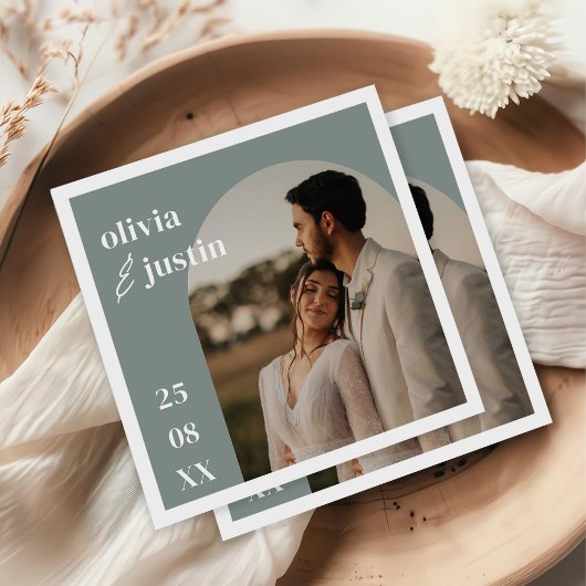 Moderne Minimalistische Boho Arch Foto Hochzeit Serviette