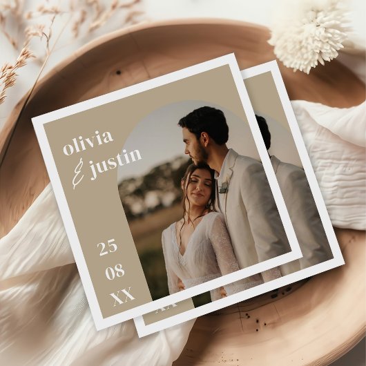 Moderne Minimalistische Boho Arch Foto Hochzeit Serviette