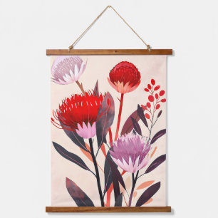 Moderne minimalistische Boho-Blumen Botanik Wandteppich Mit Holzrahmen