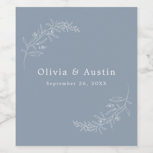 Moderne Minimalistische Boho Dusty Blue-Gastgesche Weinetikett (Einzelnes Label)