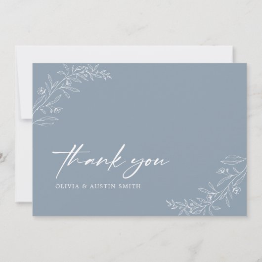 Moderne Minimalistische Boho Dusty Blue Wedding Dankeskarte (Vorderseite)