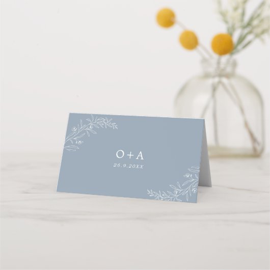 Moderne Minimalistische Boho Dusty Blue Wedding Platzkarte (Rückseite)