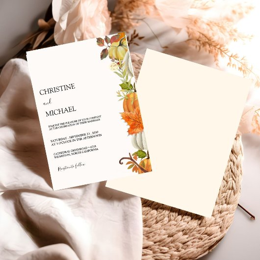 Moderne Minimalistische Boho Fall Pumpkin Wedding Einladung