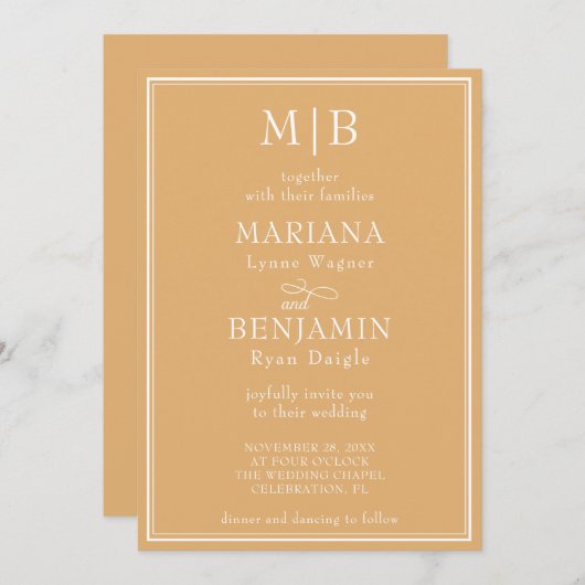 Moderne Minimalistische Boho-Gelbe Hochzeit Einladung (Vorne/Hinten)