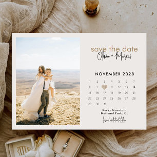 Moderne Minimalistische Boho-Kalender-Hochzeitsfot Save The Date