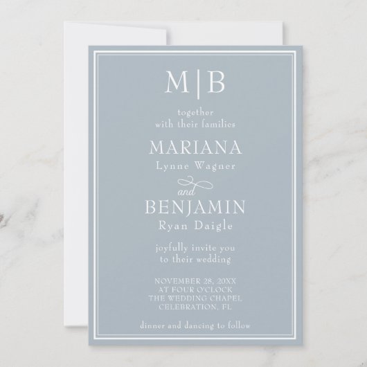 Moderne Minimalistische Boho Light Gray Wedding Einladung (Vorderseite)