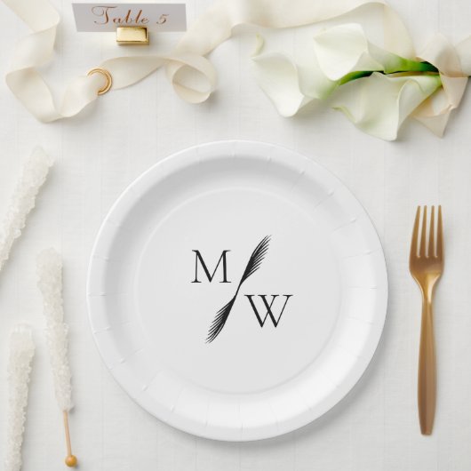 Moderne Minimalistische Boho Monogram Wedding Pappteller (Hochzeit)